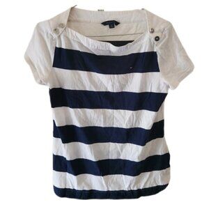 Tommy Hilfiger Blue & White Striped Short Sleeve Top